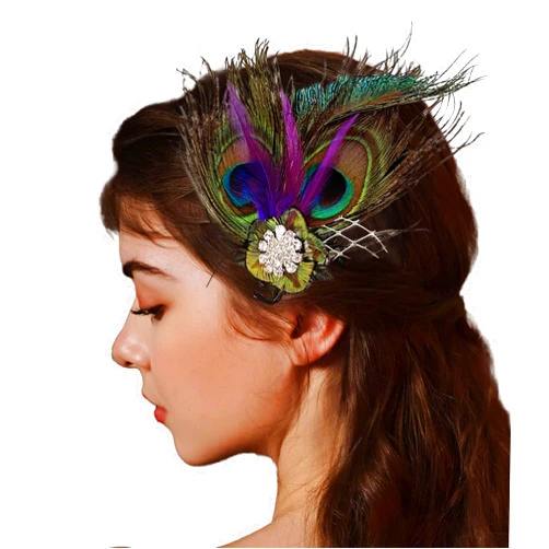 Changyexi Peacock Feather Headpiece Women's Fascinators Hair Clip Tea Party Flapper Roaring 20s Headband 1920s Gatsby Hair Accessories