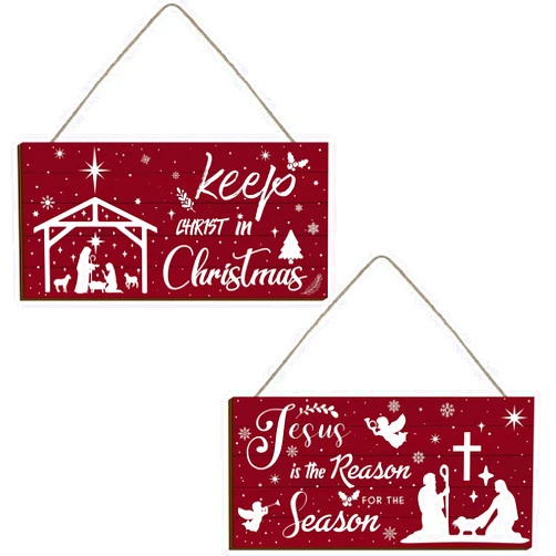 Patelai 2 Pcs Christmas Jesus Wooden Sign Rustic Christmas Decorative Jesus Wall Hanging Sign Jesus is The Reason for The Season Sign Wall Decor Nativity Cross Scene Hanging Wood Porch Decorations