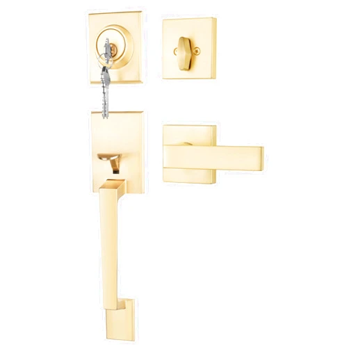 Goldenwarm Front Door Handle and Deadbolt Set, Gold Front Door Lock Set with Reversible Handle Lever, Modern Front Door Hardware, Front Door Handles and Locks