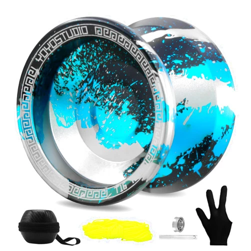 YOYOSTUDIO T16 Metal Professional Yoyo - Beginner to Advanced Dual Function Responsive/Unresponsive Trick Yoyo for Kids 8-12 & Adults - Complete Kit with Bearing, 10 Strings, Case & Glove