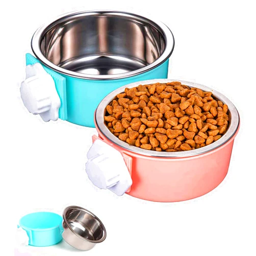 HERCOCCI Dog Crate Bowl, Removable Stainless Steel Pet Kennel Cage Hanging Food Bowls and Water Feeder Coop Cup Prevent Overflow for Puppy, Medium Dog, Cat, Rabbit, Ferret (2PCS)