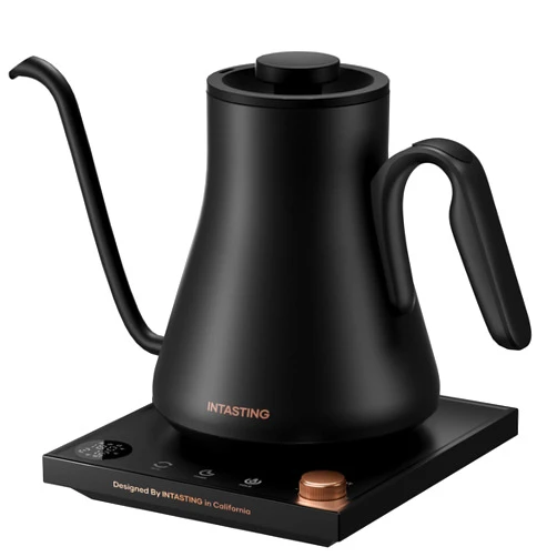 INTASTING Electric Kettle, Gooseneck Electric Kettle, ±1℉ Precise Temperature Control, Stainless Steel Interior, Quick Heating for Pour Over Coffee, Tea & Boiling Water, 0.9L (Black)