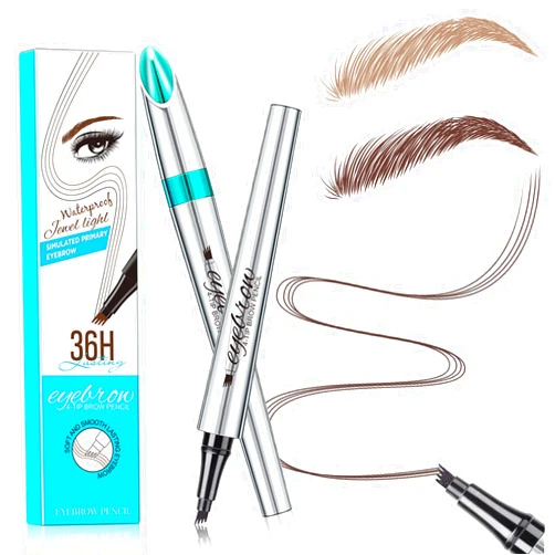 Flywrun Microblading Eyebrow Pen, Eyebrow Pen with an Upgrade Micro-Fork Tip Applicator, Waterproof Long-Lasting Microblading Eyebrow Pencil, Brow Pen for Natural Looking Brows Makeup, Dark Brown