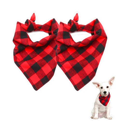 ASOCEA Christmas Dog Bandanas 2 Pack,Red Black Plaid Dog Triangle Scarf for Boy and Girl Washable Bib Kerchief for Small Medium Large Dogs Puppies