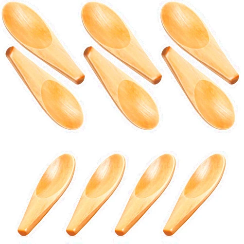 Boao 10 Pieces Wooden Scoop Solid Wood Condiment Spoon Mini Wood Spoon with Short Handle for Loose Tea Leaves, Coffee Bean, Candy, Milk Powder, Spice, Ice Cream, Natural Color
