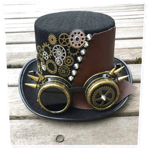 ASDFFG Men Women Steampunk Hat Men Women Handmade Steampunk Top Hat with Gear Glasses Cosplay Hat Magic Hat Size 57CM (Color : Black, Size : 57)