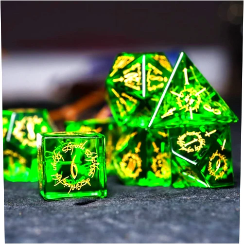 LANGWEI Role Playing Dice Pretty Green Peridot DND Dice Set with Elf Whispers, Dungeons and Dragons Polyhedral Dice Set for Table Games, TRPG,7 Pcs
