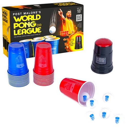 Spin Master Games Post Malone, World Pong League Beer Pong Drinking Game for Bachelor Party Outdoor Games with Plastic Cups Ping Pong Balls, for Adults Ages 18 and up