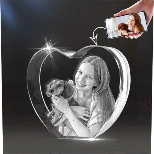 HAN'S LASER Pet Memorial Gifts, Personalized 3D Crystal Photo for Loss of a Dog Gift, Custom Picture Frame for Dogs Or Cats Owner Gifts (Small Heart)