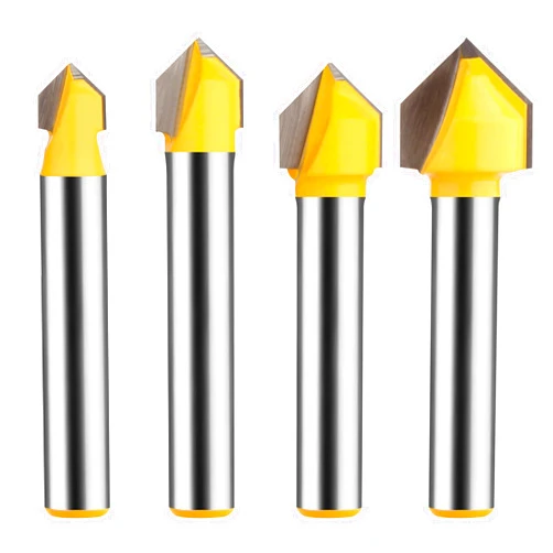 UTRUSTTO 90 Degree V Groove Router Bit Set 1/4 Inch Shank, CNC Engraving V Grooving Bit Cutter for Woodworking Carving, Cutting Diameter: 1/4