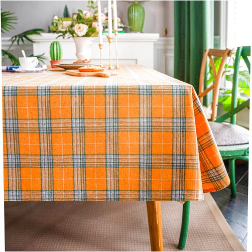Neelvin Rustic Rectangle Plaid Thick Tablecloth Cotton Linen Table Linens Tablecloths Waterproof Wrinkle Free Table Cover for Kitchen Dinning,55