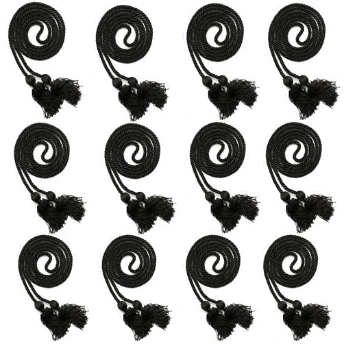 WeGraduate 12pcs Graduation Honor Cord 68'' with Soft Touch Tassel (Black)