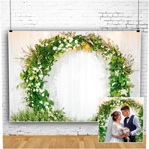 OERJU 10x6.5ft Romantic Wedding Backdrop 3D Arched Wreath White Curtain Bridal Floral Wall Photography Background Valentine's Day Bridal Shower Reception Ceremony Decor Banner Vinyl Wallpaper