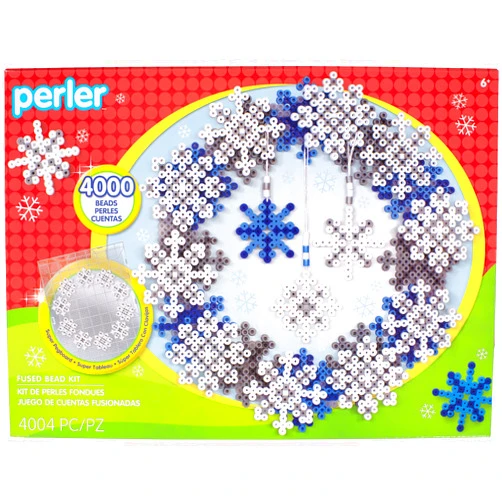 Perler Snowflake Wreath Christmas Fuse Bead Kit for Kids and Adults, Multicolor, Small