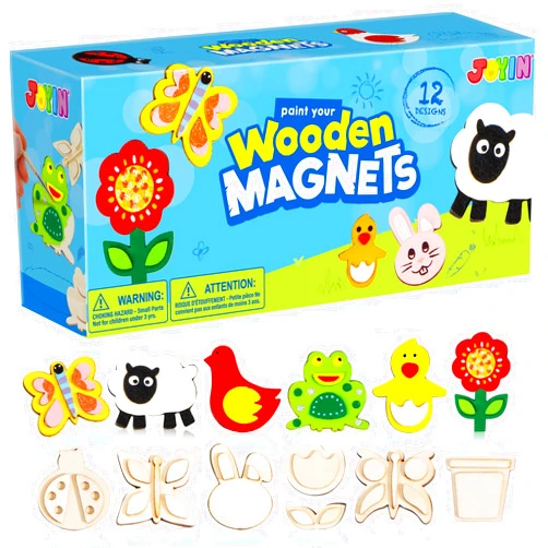 JOYIN 12 Wooden Magnet Creativity Arts & Crafts Painting Kit for Kids, Decorate Your Own Painting Gift for Easter Basket Stuffers, Birthday Parties and Family Crafts, Party Favors for Boys Girls
