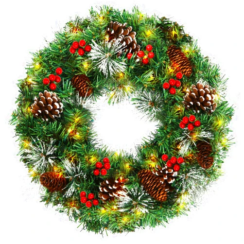 MR.KIANGCI Christmas Wreath for Door,Pre-Lit Artificial Christmas Wreaths for Front Door with Pine Cones,Berries,8 Modes&Timer,50 LED Lights for Outdoor Decorations(18 in)