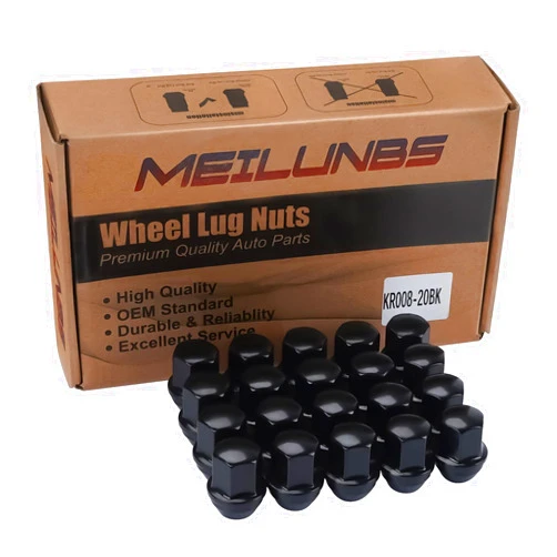 MEILUNBS 20PCS M14x1.5 Large Acorn Seat Wheel Lug Nuts, Closed End One-Piece for Grand Cherokee, Wrangler, Mustang, Camaro, RAM 1500, Black Electrophoresis