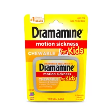 Dramamine Motion Sickness for Kids, Chewable, Dye Free, Grape Flavored, 8 Count Grape 8 Count (Pack of 1)