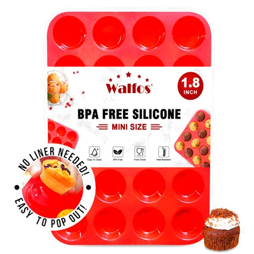 Walfos Mini Silicone Muffin Pan - 24 Cups, BPA Free and Dishwasher Safe, Non-stick Silicone Cupcake Baking Pan, Great for Making Muffin Cakes, Tart, Bread