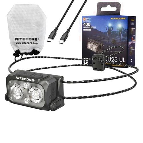 Nitecore NU25 MCT UL NU25 MCT UL Ultra Lightweight Multiple Color Temperature Outdoor Headlamp -400 lumens w/Diffusing Stuff Sack and Eco Sensa USB C Charging Cable
