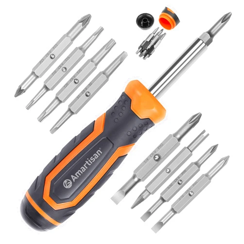 Amartisan 18-in-1 Multi-bit Screwdriver Set Tool All in One, Portable Multi-Purpose Screwdriver, Slotted/Philips/Pozi/Torx/Square,Nut Driver