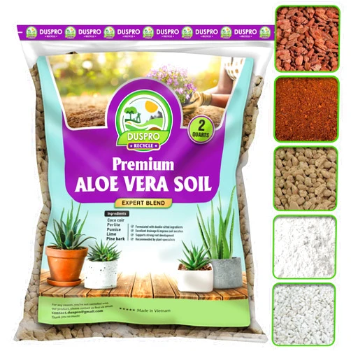 DUSPRO Recycle Premium Aloe Vera Soil Blend, Soil for Aloe, Hand Blended Aloe Vera Soil Mix, Aloe Vera Dirt, Tree Soil, Coco Coir Perlite Mix, Re-Pots 3-4 Small Plants or 1-2 Medium Plants (2qts)