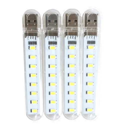 VOKARO USB Light,Night Light Plug in,Small Led Light Stick with 8 Lamp Beads for Power Brick/Portable Power Station(Pack of 4)(White)