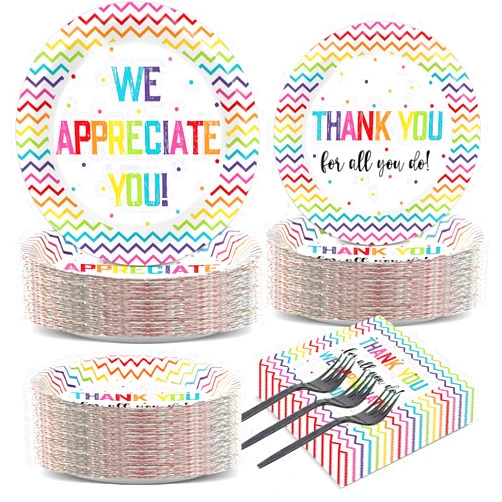 Naozinebi 200pcs Thank You Plates Napkins We Appreciate You Party Tableware Set Teacher Appreciation Dinnerware Be Thankful to Teacher Doctor Paper Plates for Congrat Graduate Decor Supplies Serve 50