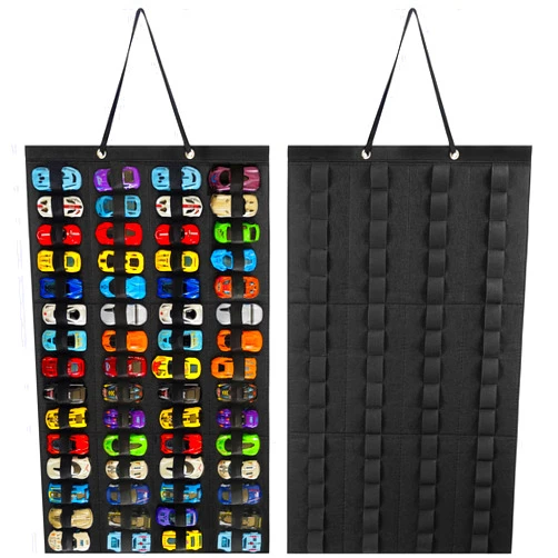 Mi Ya Mi Lai Hanging Storage Organizer for Hot Wheels,Felt Display Case for Hot Wheels Matchbox cars,Wall-Mount Display Case for Hot Wheels Fits for 60 Slots. (without Accessories)(Black)