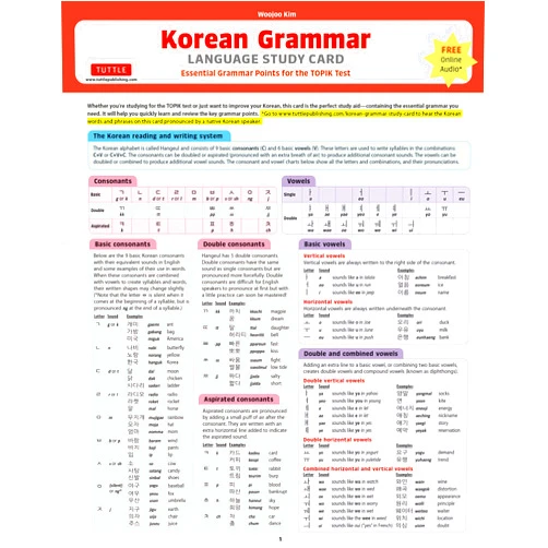 By Woojoo Kim (Author) Korean Grammar Language Study Card: Essential Grammar Points for the TOPIK Test (Includes Online Audio)