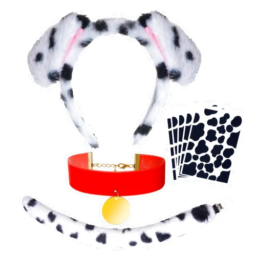 Jmkcoz Halloween Dalmatian Costume Set Puppy Dog Ear Headband and Tail Velvet Choker Stickers for 100 Days of School Dress Up