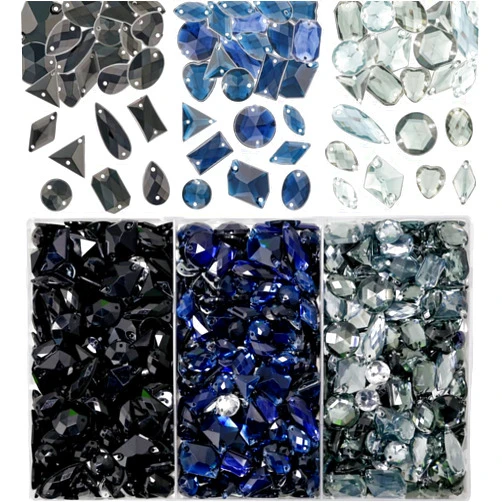 Sinyanail 950 Pcs Gradient 3 Colors Acrylic Large Sew on Rhinestones Setting Crystal Gems Diamond Stone 2 Holes Flatback Rhinestones for Jewelry Clothes Shoes Bag Costume (Black)