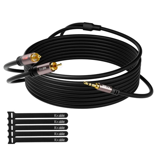 Kxable 3.5mm to RCA Cable 25FT, 2 Male RCA to Aux Stereo Audio Adapter, Hi-Fi Sound Auxiliary RCA Y Splitter Cord, Shielded 1/8 to 2RCA Cable for Headphone, MP3, Tablet, Speaker, HDTV, Phone and More