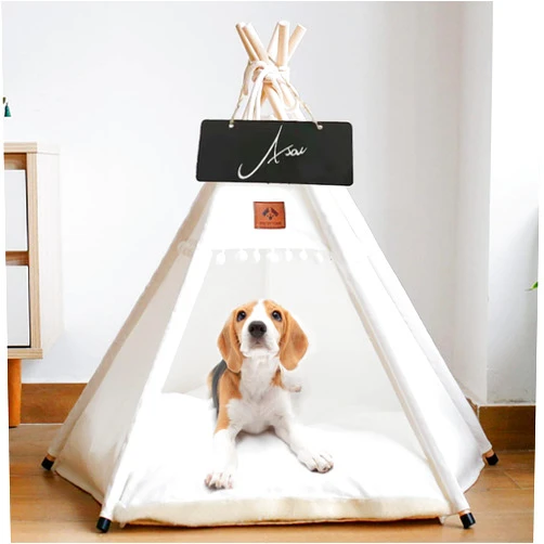 Asou Dog Teepee Pet Tent Portable Dog Houses Puppy Teepee Cat Bed with Thick Cushion