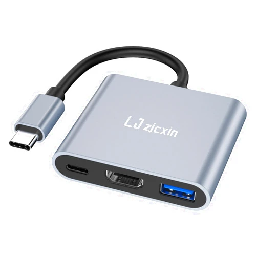 LJ zjcxin USB C to HDMI Adapter, Type C to 4K HDMI Adapter with 100W PD & USB 3.0 Port Multiport Digital AV Converter for MacBook Pro/air, iPad Pro/air, iPhone 15, Tablets, Switch and more USB-C Devices