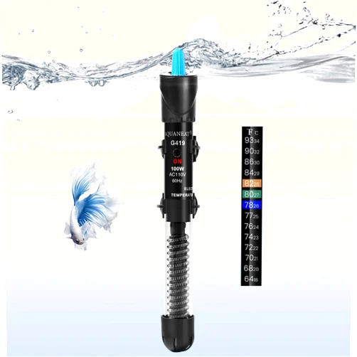 AQUANEAT Aquarium Heater, 100W Fish Tank Heater, Adjustable Submersible Water Thermostat with Thermometer