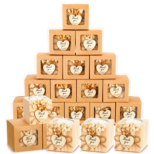 Jingmore 50 Sets Wedding Favors Candles Baby Shower Candle Favors Thank You Gifts for Wedding Guest Rustic Wood Candle Holders Bulk Tealight Candle Holder Bridal Shower Baptism Favors(Light Brown)