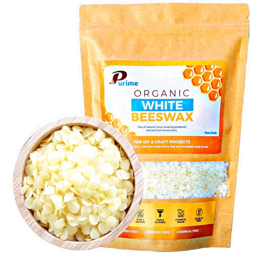 PURIME Organic Beeswax Pellets 1LB, USDA Certified Pure White for Candle and Lotion Making, Food Grade Beeswax for Candle Making, Beeswax Pastilles organic, Bees Wax melts for Lotion
