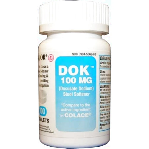 Major DOK 100MG TABS DOCUSATE SODIUM-100 MG White 100 Tablets UPC 309045869604