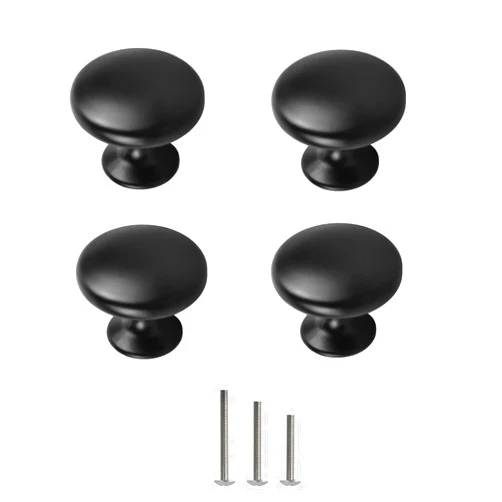 OctinPris 4X Matt Black Cabinet Hardware Round Mushroom Knob Drawer Handles 30mm/1.18