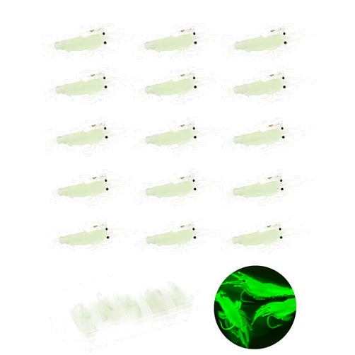 OriGlam 15pcs Soft Fishing Lure Baits, Luminous Shrimp Glow Shrimps Fishing Lure, Artificial Bait Luminous Fishing Soft Bait for Bass Walleye Trout Crappie Freshwater Saltwater
