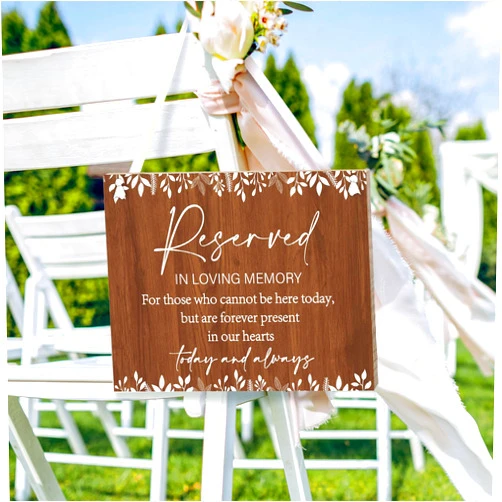 ElasignShopo Rustic Wedding Memorial Sign with Ribbon Reserved Signs Wood in Loving Memory of Love ones Parents Celebrating Ceremony Memories Seat
