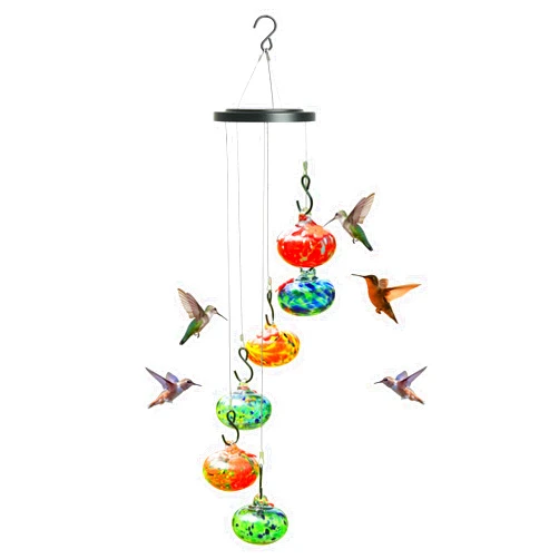 Mhomey Hummingbird Feeders for Outdoors Hanging Blown Glass Window Charming Wind Chimes Hummingbird Feeders Ant and Bee Proof Garden Decor for Outside