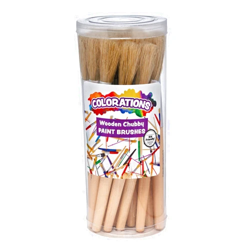 Colorations® Classic Wooden Chubby Paint Brushes for Children, All-Purpose Paint Brushues, Use for Arts & Crafts Projects and All Types of Paint Mediums, Set of 24 Brushes, Kids Paint Brushes