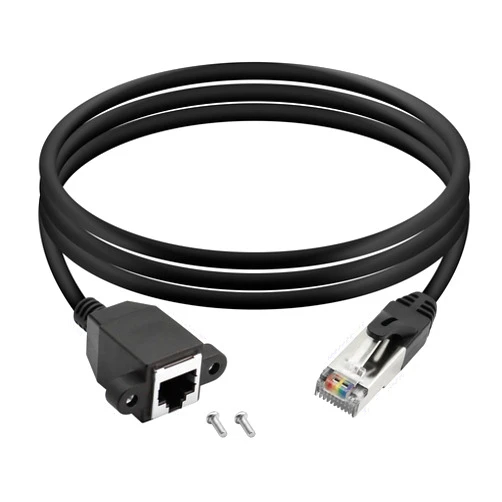 QIANRENON RJ50 10P10C Male to Female Extension Cable Panel Screw Mount Shielded Cat 5E 26AWG for Motorola Radio Barcode Scanning Laser Printing Industrial Equipment etc.,4.9ft (1.5m)