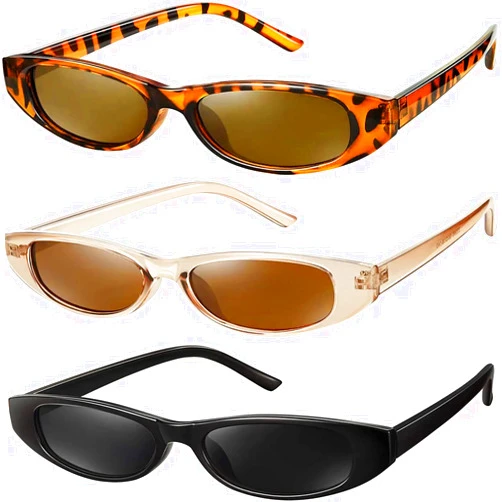 Frienda 3 Pairs Retro Vintage Rectangle Sunglasses 80s Style Narrow Chunky Plastic Frame Sunglasses Small Slim Glasses for Women and Men Costume Cosplay