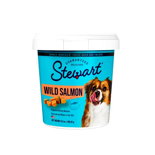 Stewart Freeze Dried Dog Treats, Wild Salmon, 9.5 oz Grain Free & Gluten Free, Resealable Tub, Single Ingredient, Training Treat in Beef Liver, Salmon, Chicken Liver & Chicken Breast 4, 14, 21 oz