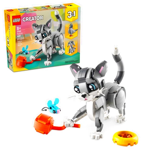 LEGO Creator 3 in 1 Playful Cat Toy - Building Toy with 3 Building Options, Cat, Dog, or Pigeon - Animal Figures for Kids, Girls and Boys, Ages 8+ - Gift Idea for Birthday - 31163