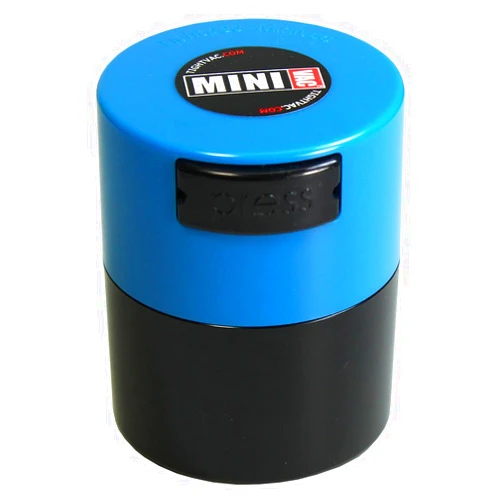 TIGHTPAC MINIVAC Minivac - 10g to 30 grams Airtight Multi-Use Vacuum Seal Portable Storage Container for Dry Goods, Food, and Herbs - Light Blue Cap & Black Body