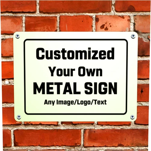 ABCDesign Custom Aluminum Metal Sign with Your Picture Name Text Logo Word Personalized Weatherproof Sign, Outdoor Guardrail Street Novelty Multiple Colors Metal Signs, Beige 12x8 inch